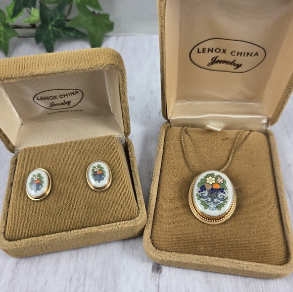Vintage Lenox China Autumn 14k Gold Post Earrings And 12k Pin Necklace